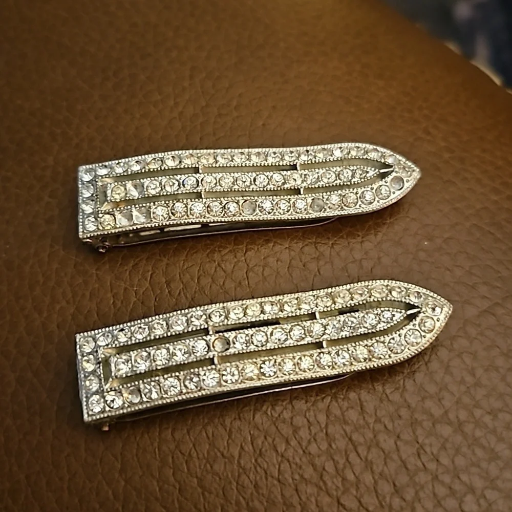 VTG GOODY 1940s Art Deco Style Rhinestone Dress Clips